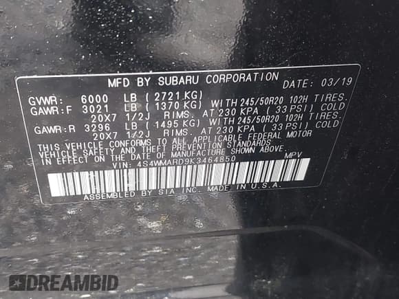 ✅ 2019 Subaru Ascent Touring • VIN: 4S4WMARD9K3464850 • Lot: 42330817. Listed on IAAI with 90,843 mi. Free auction sales archive from the USA and detailed vehicle history report at DreamBid. Image 9.