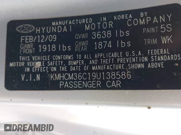 2009 Hyundai Accent GS с VIN KMHCM36C19U138586, выставлен на аукционе IAAI как лот 42542909 с пробегом 39 809 миль миль и . История ставок и продаж доступна на DreamBid. Изображение 9.