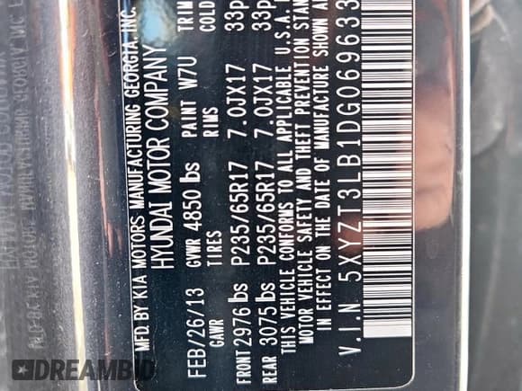 ✅ 2013 Hyundai Santa Fe Sport • VIN: 5XYZT3LB1DG069633 • Лот: 83959155. Опубликован ранее на Copart с пробегом 174 014 миль. Бесплатный доступ к архиву аукционных продаж из США и подробный отчёт об истории автомобиля на DreamBid. Изображение 11.