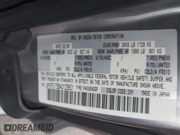 ✅ 2004 Mazda RX-8 • VIN: JM1FE173640133501 • Lot: 42316598. Listed on IAAI with 124,181 mi. Free auction sales archive from the USA and detailed vehicle history report at DreamBid. Image 9.