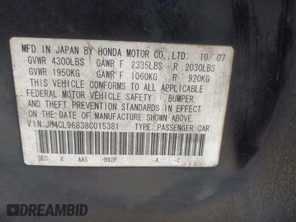 ✅ 2008 Acura TSX • VIN: JH4CL96838C015381 • Lot: 43299393. Wystawiony na IAAI z przebiegiem Nie podano. Bezpłatny archiwum sprzedaży aukcyjnych z USA i szczegółowy raport historii pojazdu na DreamBid. Zdjęcie 9.