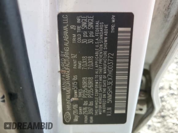 ✅ 2007 Hyundai Santa Fe SE • VIN: 5NMSH13EX7H003772 • Lot: 82485334. Listed on Copart with 185,833 mi. Free auction sales archive from the USA and detailed vehicle history report at DreamBid. Image 15.