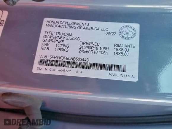 ✅ 2022 Honda Ridgeline Black Edition • VIN: 5FPYK3F80NB503443 • Lot: 95434165. Wystawiony na Copart z przebiegiem 62 809 mil. Bezpłatny archiwum sprzedaży aukcyjnych z USA i szczegółowy raport historii pojazdu na DreamBid. Zdjęcie 12.