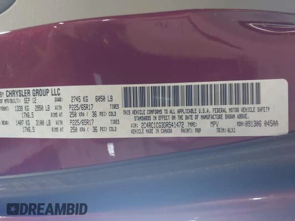 ✅ 2013 Chrysler Town & Country Touring L • VIN: 2C4RC1CG3DR541472 • Lot: 43383785. Listed on IAAI with 102,028 mi. Free auction sales archive from the USA and detailed vehicle history report at DreamBid. Image 9.