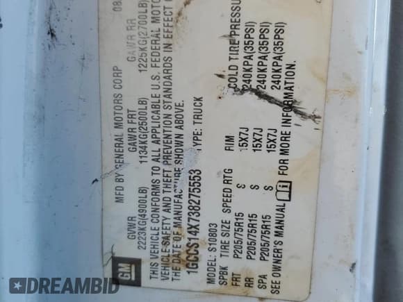 ✅ 2003 Chevrolet S-10 Work Truck • VIN: 1GCCS14X738275553 • Лот: 50076365. Опубликован ранее на Copart с пробегом Не указан. Бесплатный доступ к архиву аукционных продаж из США и подробный отчёт об истории автомобиля на DreamBid. Изображение 15.