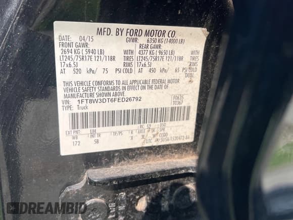 ✅ 2015 Ford F-350 Lariat • VIN: 1FT8W3DT6FED26792 • Lot: 45567485. Listed on Copart with 292,278 mi. Free auction sales archive from the USA and detailed vehicle history report at DreamBid. Image 10.