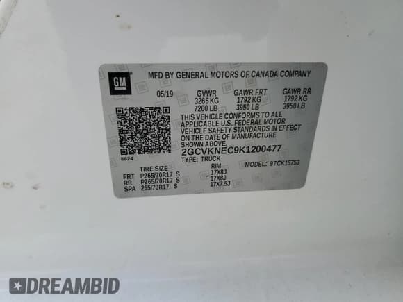 ✅ 2019 Chevrolet Silverado 1500 Work Truck • VIN: 2GCVKNEC9K1200477 • Lot: 76976554. Wystawiony na Copart z przebiegiem 127 212 mil. Bezpłatny archiwum sprzedaży aukcyjnych z USA i szczegółowy raport historii pojazdu na DreamBid. Zdjęcie 12.