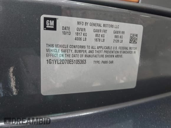 ✅ 2014 Chevrolet Corvette Z51 3LT • VIN: 1G1YL2D70E5105363 • Lot: 43432205. Listed on IAAI with 25,347 mi. Free auction sales archive from the USA and detailed vehicle history report at DreamBid. Image 9.