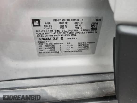 2016 Chevrolet Trax LT с VIN 3GNCJLSB7GL241150, выставлен на аукционе Copart как лот 86508045 с пробегом 105 761 миль миль и Списание • Salvage title. История ставок и продаж доступна на DreamBid. Изображение 12.