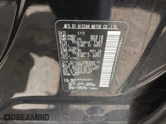 ✅ 2012 Nissan Quest SL • VIN: JN8AE2KP5C9038811 • Lot: 42817097. Listed on IAAI with 191,428 mi. Free auction sales archive from the USA and detailed vehicle history report at DreamBid. Image 9.