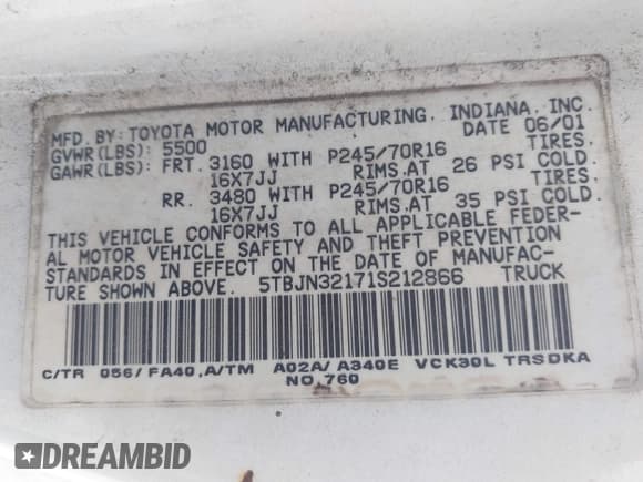 ✅ 2001 Toyota Tundra • VIN: 5TBJN32171S212866 • Lot: 42619640. Wystawiony na IAAI z przebiegiem 357 164 mil. Bezpłatny archiwum sprzedaży aukcyjnych z USA i szczegółowy raport historii pojazdu na DreamBid. Zdjęcie 9.