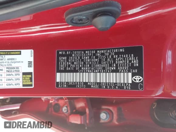 ✅ 2021 Toyota Corolla LE • VIN: 5YFEPMAE4MP181747 • Lot: 43768338. Listed on IAAI with 77,267 mi. Free auction sales archive from the USA and detailed vehicle history report at DreamBid. Image 9.