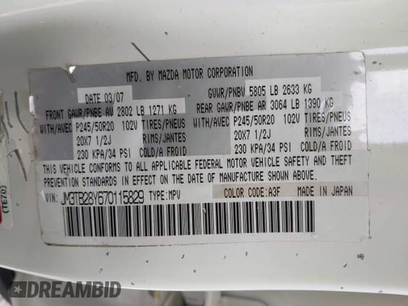 ✅ 2007 Mazda CX-9 Sport • VIN: JM3TB28Y670115829 • Lot: 42113029. Wystawiony na IAAI z przebiegiem 170 340 mil. Bezpłatny archiwum sprzedaży aukcyjnych z USA i szczegółowy raport historii pojazdu na DreamBid. Zdjęcie 9.