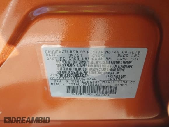 ✅ 2019 Nissan Kicks SV • VIN: 3N1CP5CU0KL523371 • Lot: 41160068. Listed on IAAI with 74,529 mi. Free auction sales archive from the USA and detailed vehicle history report at DreamBid. Image 9.