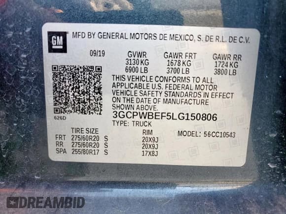 ✅ 2020 Chevrolet Silverado 1500 Custom • VIN: 3GCPWBEF5LG150806 • Lot: 67954945. Listed on Copart with 101,167 mi. Free auction sales archive from the USA and detailed vehicle history report at DreamBid. Image 12.