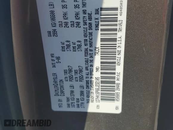 2006 Dodge 1500 ST с VIN 1D7HA16P66J232105, выставлен на аукционе Copart как лот 69185834 с пробегом 166 309 миль миль и Списание • Salvage title. История ставок и продаж доступна на DreamBid. Изображение 12.