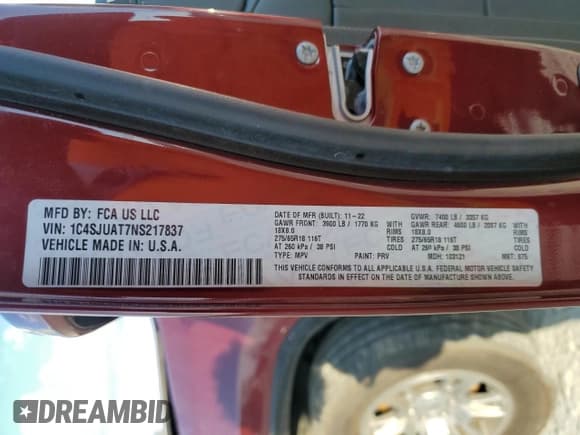 ✅ 2022 Jeep Wagoneer Series I • VIN: 1C4SJUAT7NS217837 • Lot: 44612125. Listed on Copart with 29,191 mi. Free auction sales archive from the USA and detailed vehicle history report at DreamBid. Image 13.