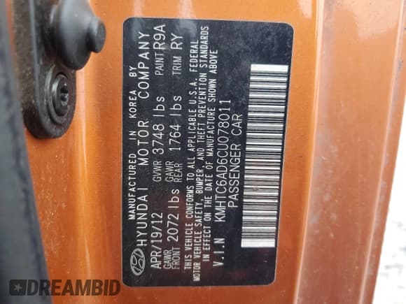 ✅ 2012 Hyundai Veloster w/Red Int • VIN: KMHTC6AD6CU078011 • Lot: 78835714. Wystawiony na Copart z przebiegiem 167 798 mil. Bezpłatny archiwum sprzedaży aukcyjnych z USA i szczegółowy raport historii pojazdu na DreamBid. Zdjęcie 12.