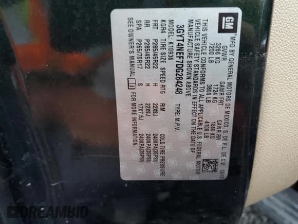 ✅ 2013 Cadillac Escalade EXT Premium • VIN: 3GYT4NEF7DG284248 • Lot: 73920034. Listed on Copart with 32,047 mi. Free auction sales archive from the USA and detailed vehicle history report at DreamBid. Image 13.