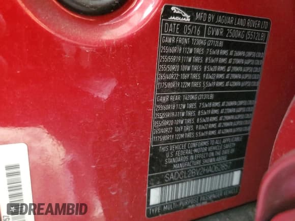 ✅ 2017 Jaguar F-Pace 35t R-Sport • VIN: SADCL2BV2HA062857 • Лот: 92608525. Опубликован ранее на Copart с пробегом 175 009 миль. Бесплатный доступ к архиву аукционных продаж из США и подробный отчёт об истории автомобиля на DreamBid. Изображение 12.