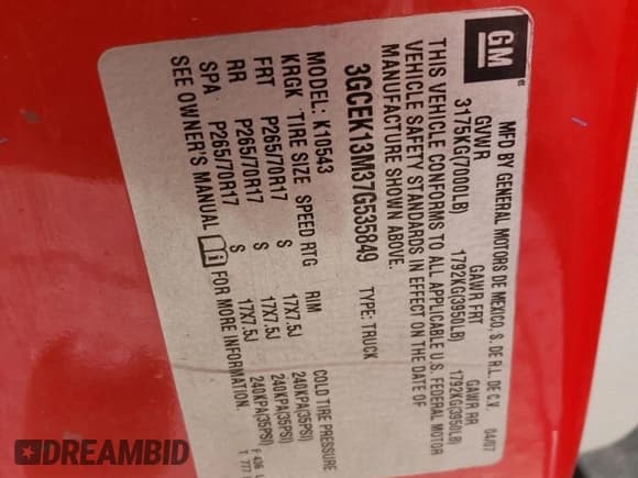 ✅ 2007 Chevrolet Silverado 1500 LTZ • VIN: 3GCEK13M37G535849 • Lot: 73023764. Listed on Copart with 194,272 mi. Free auction sales archive from the USA and detailed vehicle history report at DreamBid. Image 14.