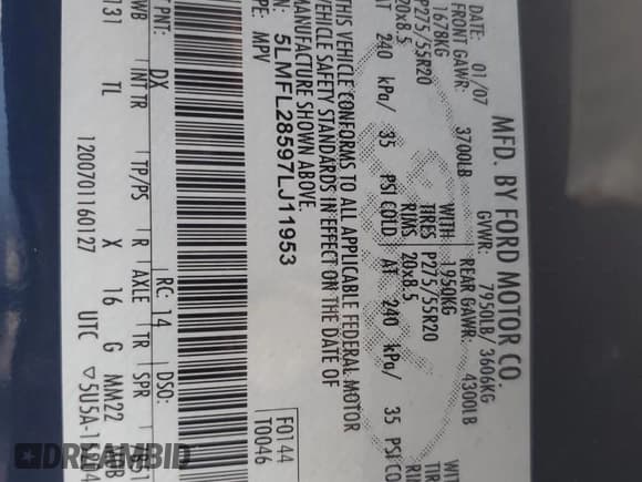 ✅ 2007 Lincoln Navigator • VIN: 5LMFL28597LJ11953 • Лот: 69193304. Опубликован ранее на Copart с пробегом 186 594 миль. Бесплатный доступ к архиву аукционных продаж из США и подробный отчёт об истории автомобиля на DreamBid. Изображение 15.