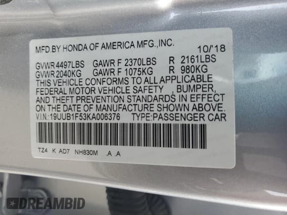 ✅ 2019 Acura TLX Technology • VIN: 19UUB1F53KA006376 • Lot: 82124295. Listed on Copart with 23,915 mi. Free auction sales archive from the USA and detailed vehicle history report at DreamBid. Image 12.