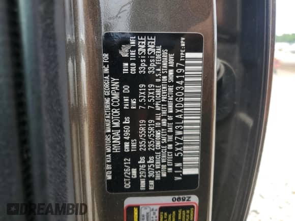 2013 Hyundai Santa Fe Sport z VIN 5XYZW3LAXDG034197, wystawiony jako Copart lot #60800535 z przebiegiem 127 876 mil mil oraz Czysty tytuł • Clean title. Historia ofert i sprzedaży dostępna na DreamBid. Obrazek 14.