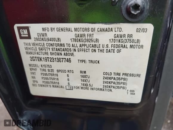 ✅ 2003 GMC Sierra 1500 SLT • VIN: 2GTEK19T231307746 • Лот: 43530673. Опубликован ранее на IAAI с пробегом 319 329 миль. Бесплатный доступ к архиву аукционных продаж из США и подробный отчёт об истории автомобиля на DreamBid. Изображение 9.