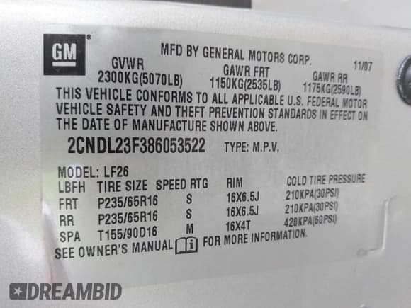 ✅ 2008 Chevrolet Equinox LS • VIN: 2CNDL23F386053522 • Лот: 40918939. Опубликован ранее на IAAI с пробегом Не указан. Бесплатный доступ к архиву аукционных продаж из США и подробный отчёт об истории автомобиля на DreamBid. Изображение 9.