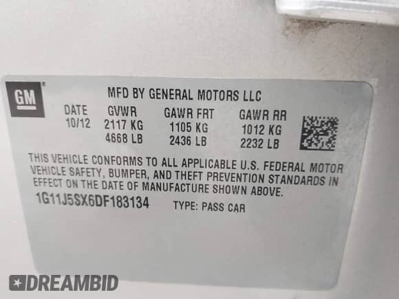 2013 Chevrolet Malibu LTZ with VIN 1G11J5SX6DF183134, listed as a IAAI auction lot 42903147 with 122,005 mi miles and . Bid and sale history available at DreamBid. Image 9.