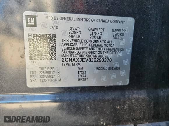 ✅ 2018 Chevrolet Equinox LT • VIN: 2GNAXJEV8J6290370 • Лот: 84430465. Опубликован ранее на Copart с пробегом 113 705 миль. Бесплатный доступ к архиву аукционных продаж из США и подробный отчёт об истории автомобиля на DreamBid. Изображение 12.