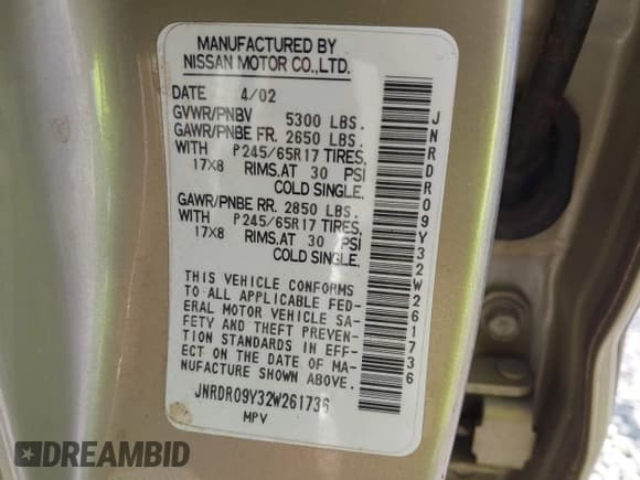 ✅ 2002 Infiniti QX4 Luxury • VIN: JNRDR09Y32W261736 • Лот: 41644533. Опубликован ранее на IAAI с пробегом 245 543 миль. Бесплатный доступ к архиву аукционных продаж из США и подробный отчёт об истории автомобиля на DreamBid. Изображение 9.