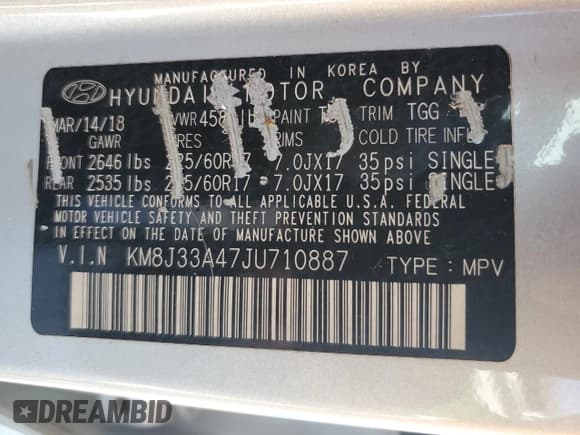 ✅ 2018 Hyundai Tucson SEL • VIN: KM8J33A47JU710887 • Лот: 91394355. Опубликован ранее на Copart с пробегом 253 225 миль. Бесплатный доступ к архиву аукционных продаж из США и подробный отчёт об истории автомобиля на DreamBid. Изображение 13.