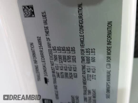 ✅ 2024 Chevrolet Tahoe Commercial • VIN: 1GNSKLED8RR154892 • Lot: 89632955. Listed on Copart with 28,867 mi. Free auction sales archive from the USA and detailed vehicle history report at DreamBid. Image 13.