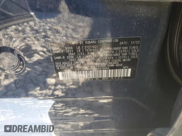 ✅ 2024 Subaru Ascent Limited • VIN: 4S4WMASD6R3410894 • Lot: 90113455. Listed on Copart with 32,351 mi. Free auction sales archive from the USA and detailed vehicle history report at DreamBid. Image 14.