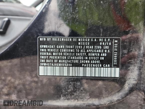 ✅ 2016 Volkswagen Jetta GLI SE • VIN: 3VW4S7AJ6GM404890 • Lot: 70265385. Listed on Copart with 186,432 mi. Free auction sales archive from the USA and detailed vehicle history report at DreamBid. Image 12.