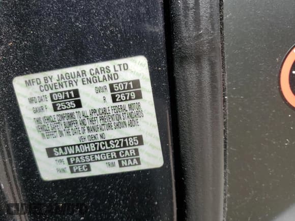 ✅ 2012 Jaguar XF Portfolio • VIN: SAJWA0HB7CLS27185 • Lot: 68861195. Listed on Copart with 152,555 mi. Free auction sales archive from the USA and detailed vehicle history report at DreamBid. Image 12.