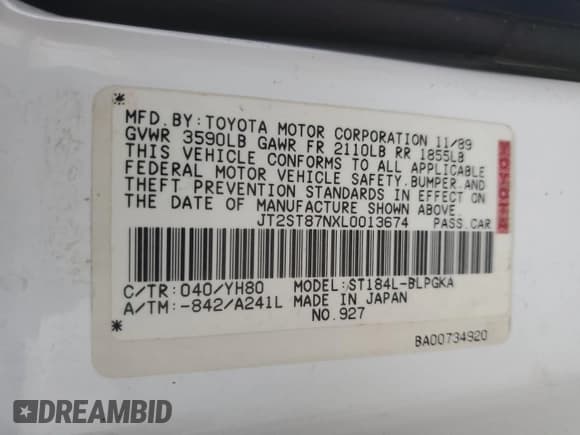 ✅ 1990 Toyota Celica • VIN: JT2ST87NXL0013674 • Lot: 79434724. Listed on Copart with 219,997 mi. Free auction sales archive from the USA and detailed vehicle history report at DreamBid. Image 12.