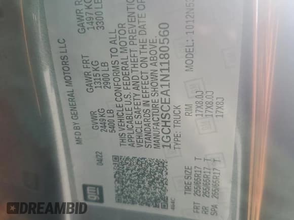 ✅ 2022 Chevrolet Colorado 2WD LT • VIN: 1GCHSCEA1N1180560 • Lot: 91291545. Listed on Copart with 57,590 mi. Free auction sales archive from the USA and detailed vehicle history report at DreamBid. Image 12.