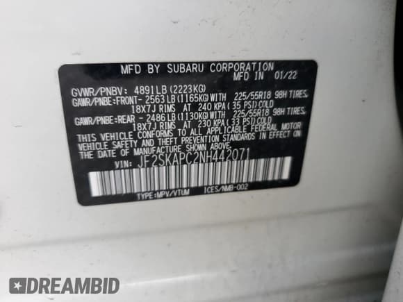 ✅ 2022 Subaru Forester Limited • VIN: JF2SKAPC2NH442071 • Лот: 86224935. Опубликован ранее на Copart с пробегом 47 708 миль. Бесплатный доступ к архиву аукционных продаж из США и подробный отчёт об истории автомобиля на DreamBid. Изображение 13.