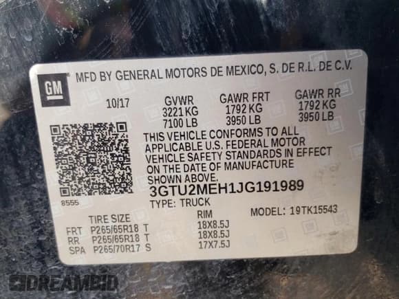 ✅ 2018 GMC Sierra 1500 • VIN: 3GTU2MEH1JG191989 • Lot: 57876785. Listed on Copart with 147,940 mi. Free auction sales archive from the USA and detailed vehicle history report at DreamBid. Image 12.