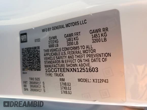 ✅ 2022 Chevrolet Colorado 4WD ZR2 • VIN: 1GCGTEENXN1251603 • Лот: 58966914. Опубликован ранее на Copart с пробегом 23 546 миль. Бесплатный доступ к архиву аукционных продаж из США и подробный отчёт об истории автомобиля на DreamBid. Изображение 12.