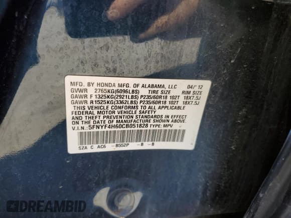 ✅ 2012 Honda Pilot EX-L • VIN: 5FNYF4H60CB051828 • Lot: 89924475. Wystawiony na Copart z przebiegiem 155 444 mil. Bezpłatny archiwum sprzedaży aukcyjnych z USA i szczegółowy raport historii pojazdu na DreamBid. Zdjęcie 13.