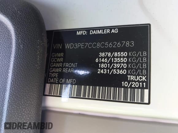 ✅ 2012 Mercedes-Benz Sprinter Cargo • VIN: WD3PE7CC8C5626783 • Lot: 42634700. Listed on IAAI with 171,899 mi. Free auction sales archive from the USA and detailed vehicle history report at DreamBid. Image 9.