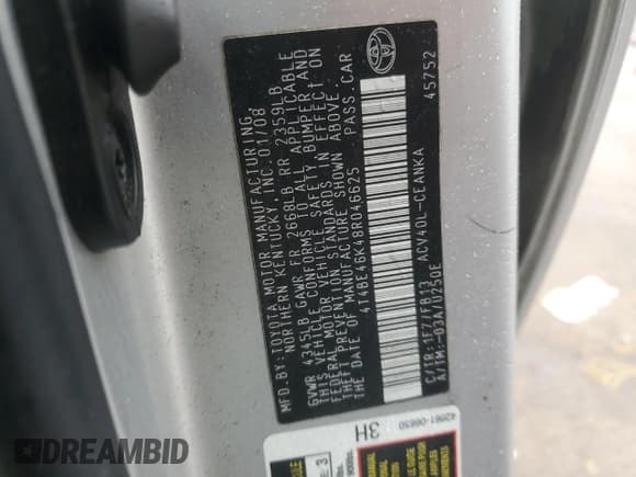 ✅ 2008 Toyota Camry LE • VIN: 4T4BE46K48R046625 • Lot: 90296535. Wystawiony na Copart z przebiegiem 213 529 mil. Bezpłatny archiwum sprzedaży aukcyjnych z USA i szczegółowy raport historii pojazdu na DreamBid. Zdjęcie 12.