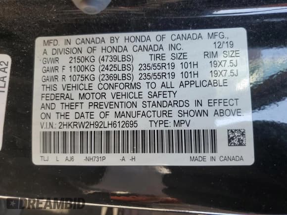 ✅ 2020 Honda CR-V Touring • VIN: 2HKRW2H92LH612695 • Lot: 84559165. Wystawiony na Copart z przebiegiem 62 150 mil. Bezpłatny archiwum sprzedaży aukcyjnych z USA i szczegółowy raport historii pojazdu na DreamBid. Zdjęcie 13.