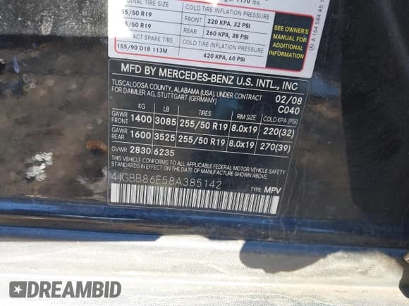 ✅ 2008 Mercedes-Benz M 350 • VIN: 4JGBB86E58A385142 • Lot: 43834541. Listed on IAAI with 215,627 mi. Free auction sales archive from the USA and detailed vehicle history report at DreamBid. Image 9.