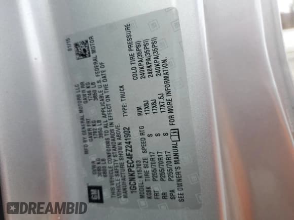 ✅ 2015 Chevrolet Silverado 1500 Work Truck • VIN: 1GCNKPEC4FZ241902 • Лот: 80620464. Опубликован ранее на Copart с пробегом 54 000 миль. Бесплатный доступ к архиву аукционных продаж из США и подробный отчёт об истории автомобиля на DreamBid. Изображение 14.