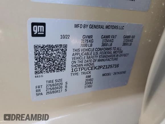 ✅ 2023 GMC Sierra 1500 Elevation • VIN: 1GTPUCEK2PZ125716 • Lot: 65963015. Listed on Copart with Not provided. Free auction sales archive from the USA and detailed vehicle history report at DreamBid. Image 12.